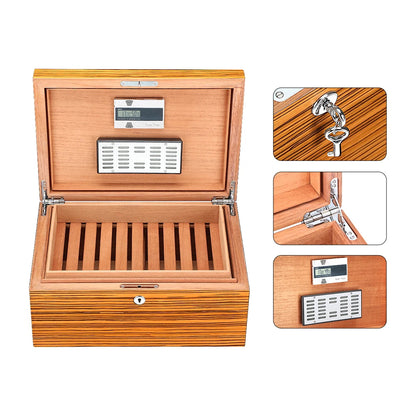 Humidor en Bois de Cèdre avec Hygromètre Électronique : Boîte à Cigares Grande Capacité avec Humidificateur