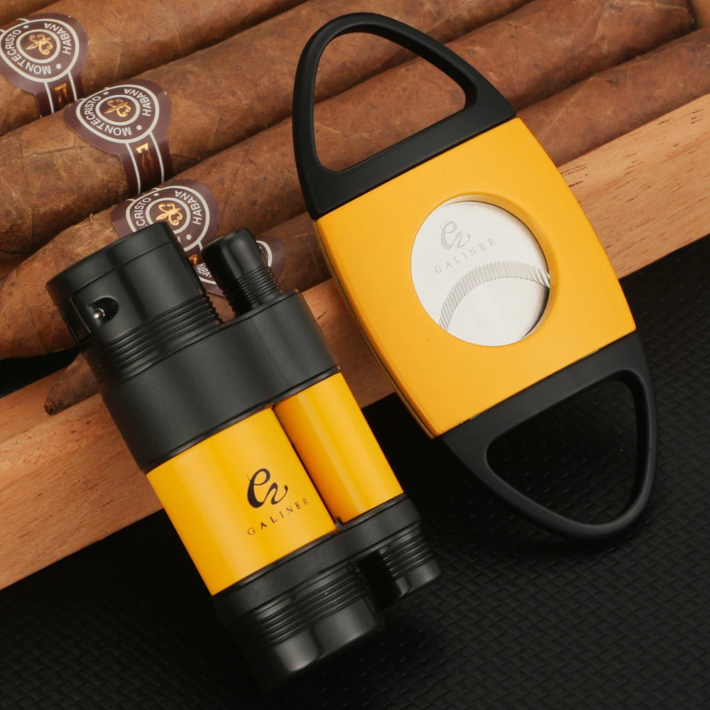 Kit Cigare 3 Jets : Briquet Torche et Coupe-Cigare Guillotine en Acier Inoxydable