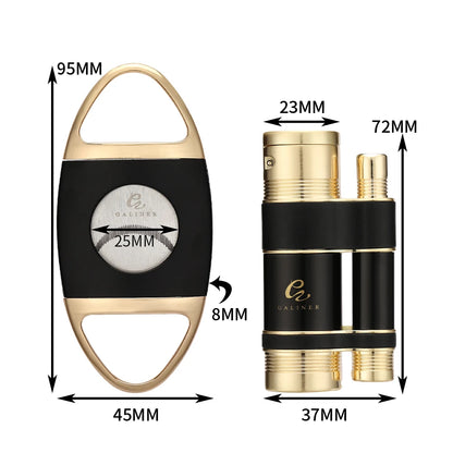 GALINER Cigar Set Torch Lighter Windproof Butane Gas With Metal Drill Punch Cigar Cutter Guillotine Pocket 3 Jet Cigar Lighters