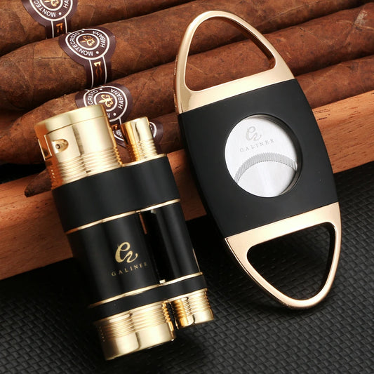 Kit Cigare 3 Jets : Briquet Torche et Coupe-Cigare Guillotine en Acier Inoxydable