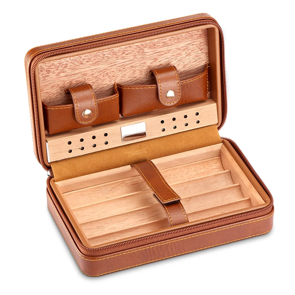 Humidor Portable en Cuir et Bois de Cèdre