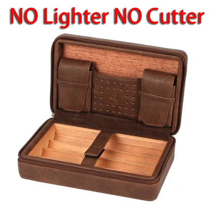 Humidor de Voyage en Cuir avec Fibre de Carbone : Ensemble Portable avec Briquet, Coupe-Cigare et Boîte en Cèdre