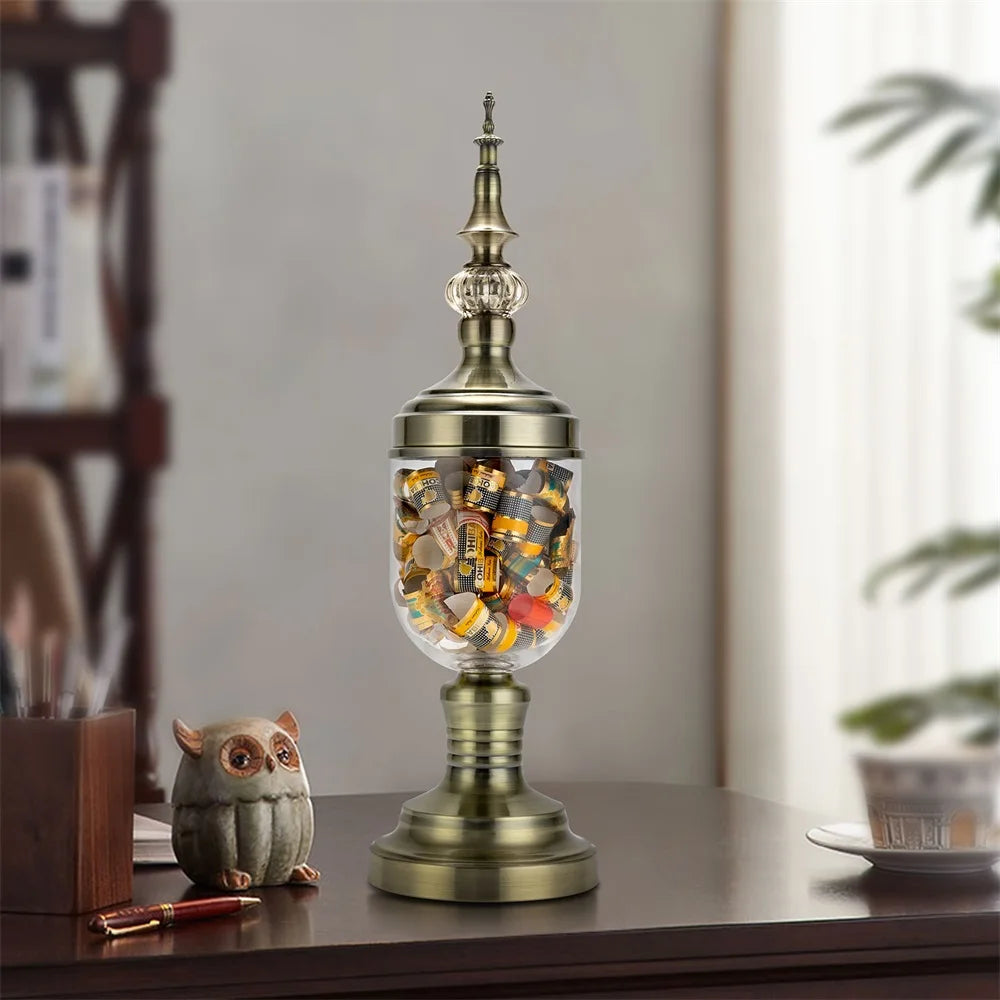 Pot de Rangement en Verre Cristal pour Étiquettes de Cigare : Base et Couvercle en Alliage, Accessoire Décoratif de Luxe