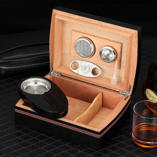 Humidor de Luxe en Bois de Cèdre : Boîte de Rangement Portable avec Cendrier, Coupe-Cigare, Hygromètre et Humidificateur