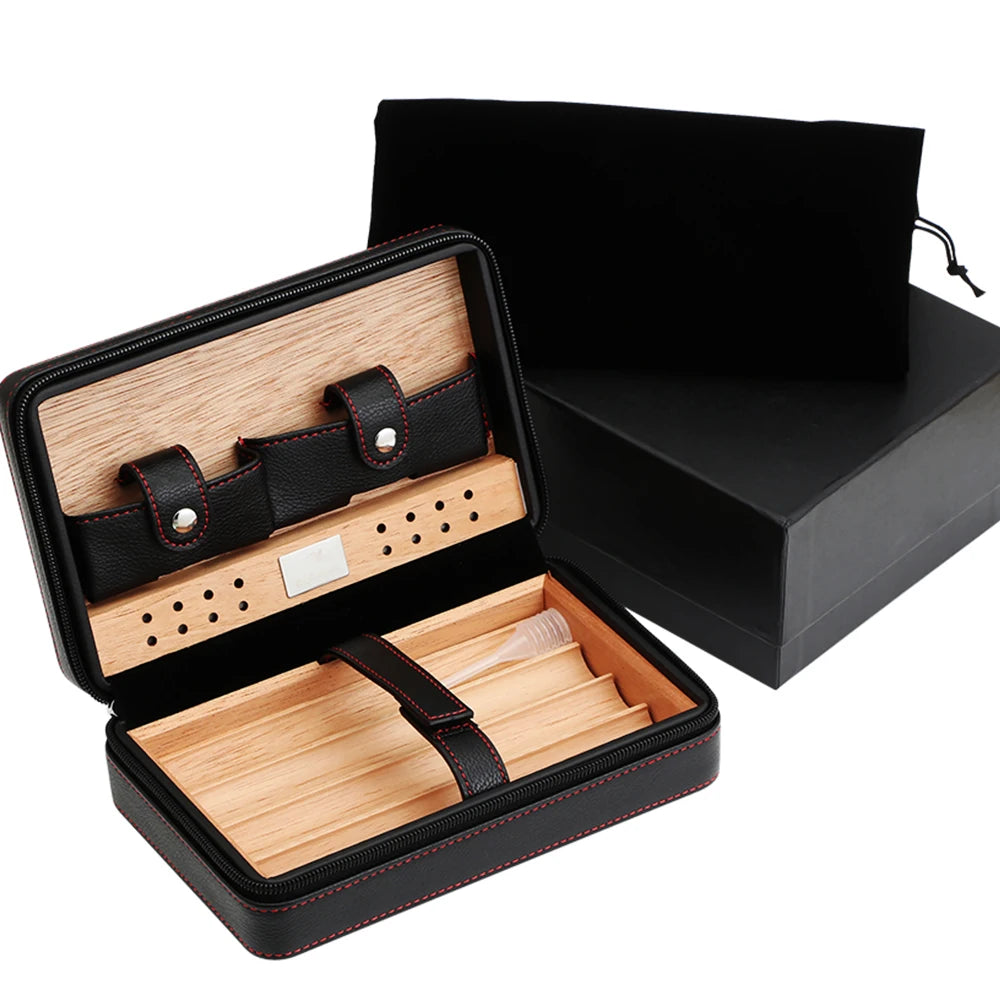 Humidor Portable en Cuir et Bois de Cèdre