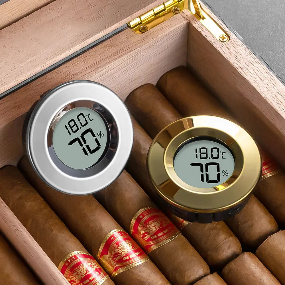 Hygromètre et Thermomètre 2 en 1 pour Cigares : Gadget Miniature avec Affichage Numérique Rond