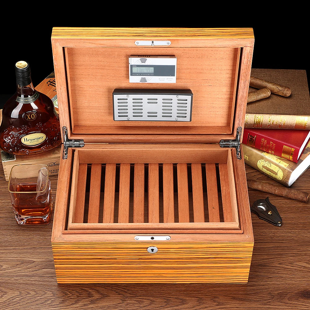 Humidor en Bois de Cèdre avec Hygromètre Électronique : Boîte à Cigares Grande Capacité avec Humidificateur