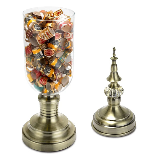 Pot de Rangement en Verre Cristal pour Étiquettes de Cigare : Base et Couvercle en Alliage, Accessoire Décoratif de Luxe