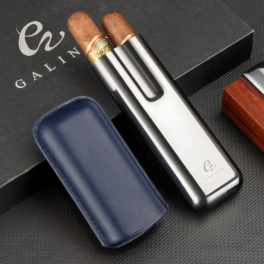 Étui à Cigares en Cuir Véritable avec Humidor Métal : Boîte de Luxe pour 2 Cigares