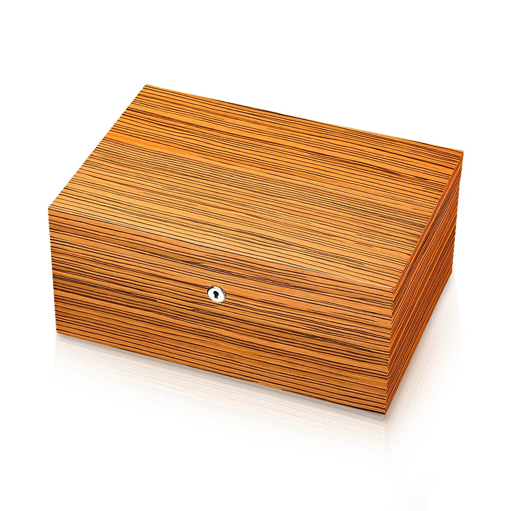 Humidor Grande Capacité en Bois de Cèdre : Boîte à Cigares avec Finition Brillante Type Piano, Hygromètre et Humidificateur Intégrés