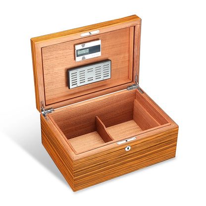 Humidor Grande Capacité en Bois de Cèdre : Boîte à Cigares avec Finition Brillante Type Piano, Hygromètre et Humidificateur Intégrés