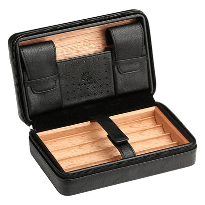 Humidor de Voyage en Cuir avec Fibre de Carbone : Ensemble Portable avec Briquet, Coupe-Cigare et Boîte en Cèdre