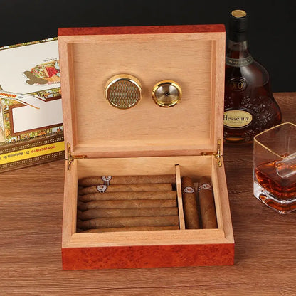 Humidor de Voyage en Bois de Cèdre : Boîte à Cigares avec Hygromètre et Humidificateur, Couvercle en Verre pour 20-30 Cigares