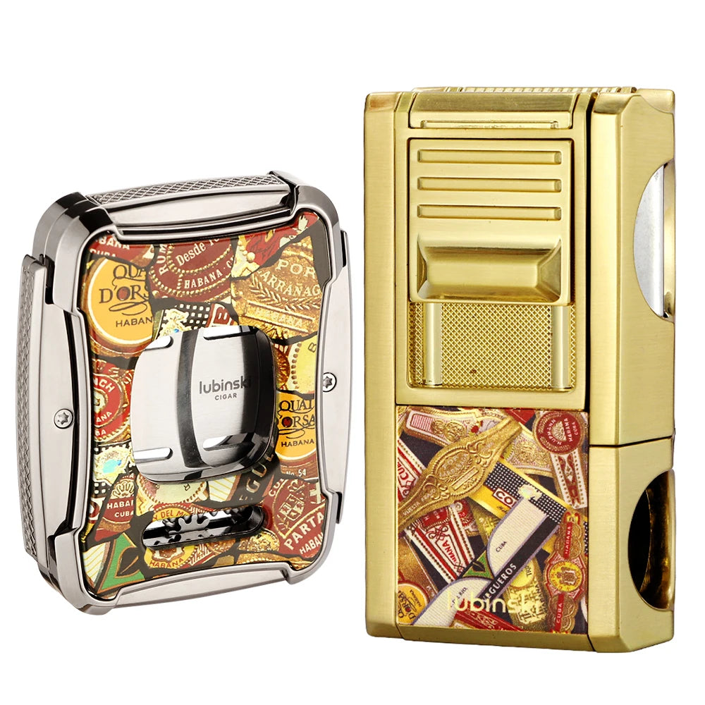 Briquet et Coupe-Cigare de Luxe avec Motif Drapeau