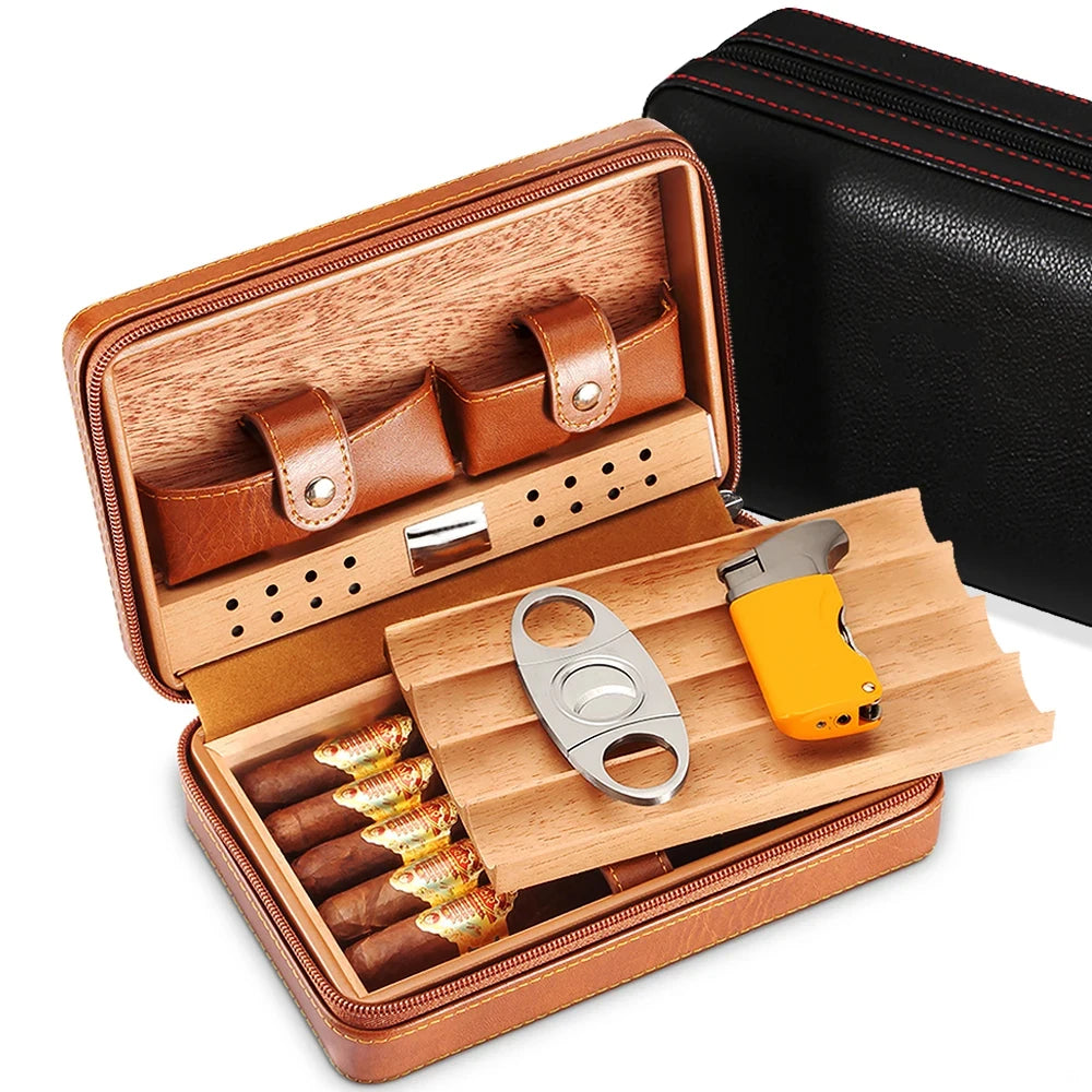 Humidor Portable en Cuir et Bois de Cèdre