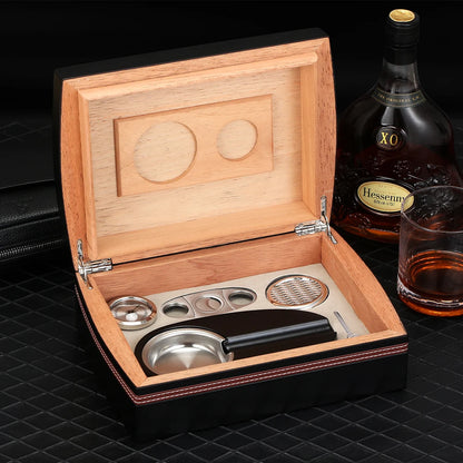 Humidor de Luxe en Bois de Cèdre : Boîte de Rangement Portable avec Cendrier, Coupe-Cigare, Hygromètre et Humidificateur