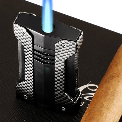 Humidor de Voyage en Cuir avec Fibre de Carbone : Ensemble Portable avec Briquet, Coupe-Cigare et Boîte en Cèdre