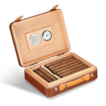 Humidor de Luxe en Cuir : Grande Boîte de Rangement pour Cigares avec Doublure en Bois de Cèdre, Hygromètre et Humidificateur Intégrés